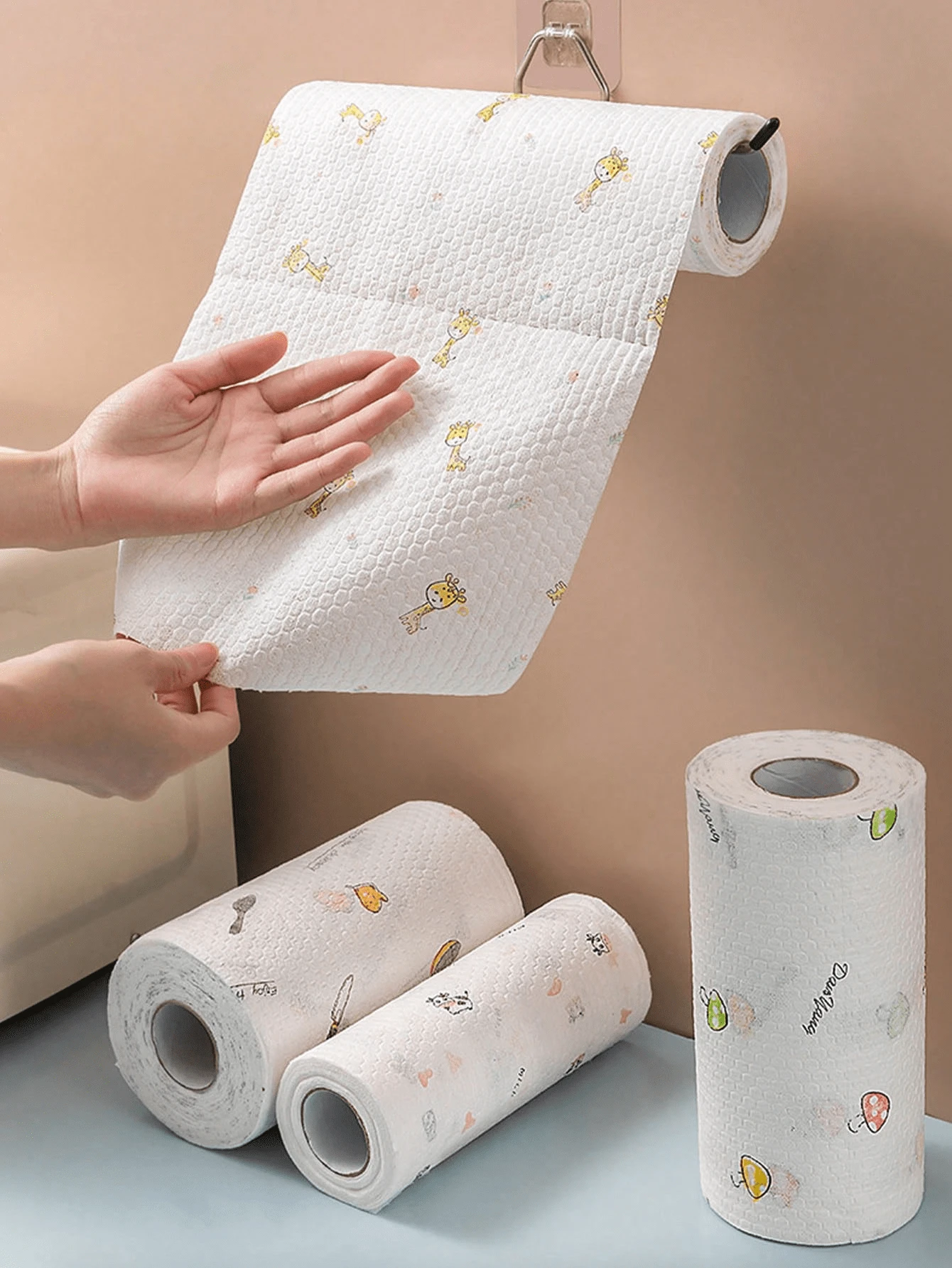 一次性强力去污可重复使用厨房纸巾、厨房清洁抹布、松软抹布、吸水纸巾、干湿两用、油腻洗碗纸巾、厨房用品、圣诞派对用品（图案随机）