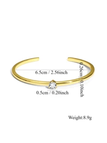Charm-In 1pc Fashionable Minimalist 18K Gold Plated Brass Geometric Zirconia Inlaid Women Bracelet, Gift For Valentine's Day, Mother's Day - Gold - View 6