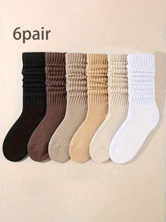 1/3/6/15/20 Pairs Winter/Fall Of Women's Calf Socks, Layered Stockings, Autumn And Winter Casual Knitted Socks, Women's Scrunchie Socks, Casual Socks,Maillard Color, Women's Plain White Crew Socks
