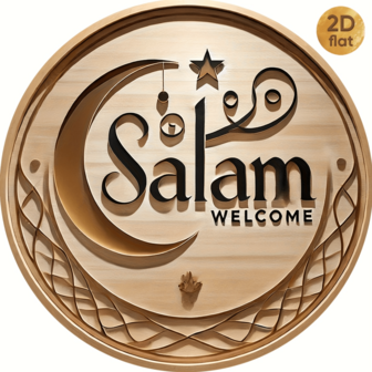 2D Flat, 1pc 7.87 Inch Round Metal Eid Decoration Sign - "Salam Welcome" Design With Crescent Moon And Stars, For Home, Garden, Cafe, Office Wall Art Prints - Housewarming Gift, Islamic Home Decor, Suitable For Room Decoration, 2D Flat