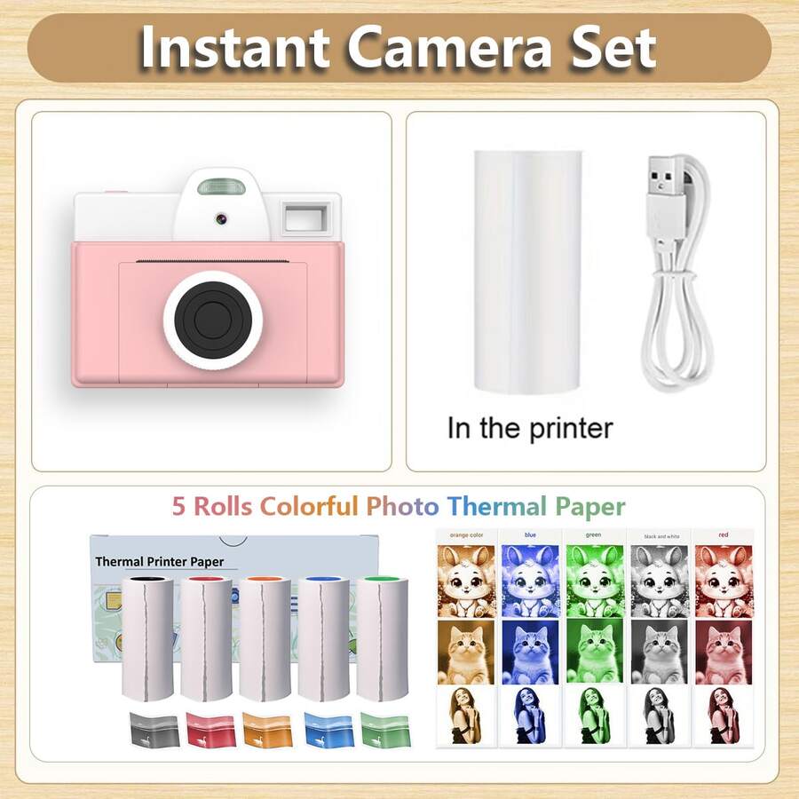 即时打印相机，具有 1080P 高清照片打印功能，USB 充电，耐用数码相机，适合男孩和女孩的生日礼物，便携式旅行玩具，有趣的滤镜，USB 充电，锂电池，照片打印相机，俏皮的设计，易握手柄，圣诞礼物，新年礼物 - 彩色 - 查看 1
