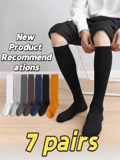 3/7 pares Colección de otoño e invierno Unisex Multi, Color (Negro, Blanco, Gris Claro, Gris Oscuro, Marrón, Azul, Naranja) Longitud hasta la rodilla, Calcetines de punto suaves, transpirables y cómodos para uso diario, oficina y ocasiones casuales, Navidad, regalo divertido, regalo para hombres, calcetines acogedores