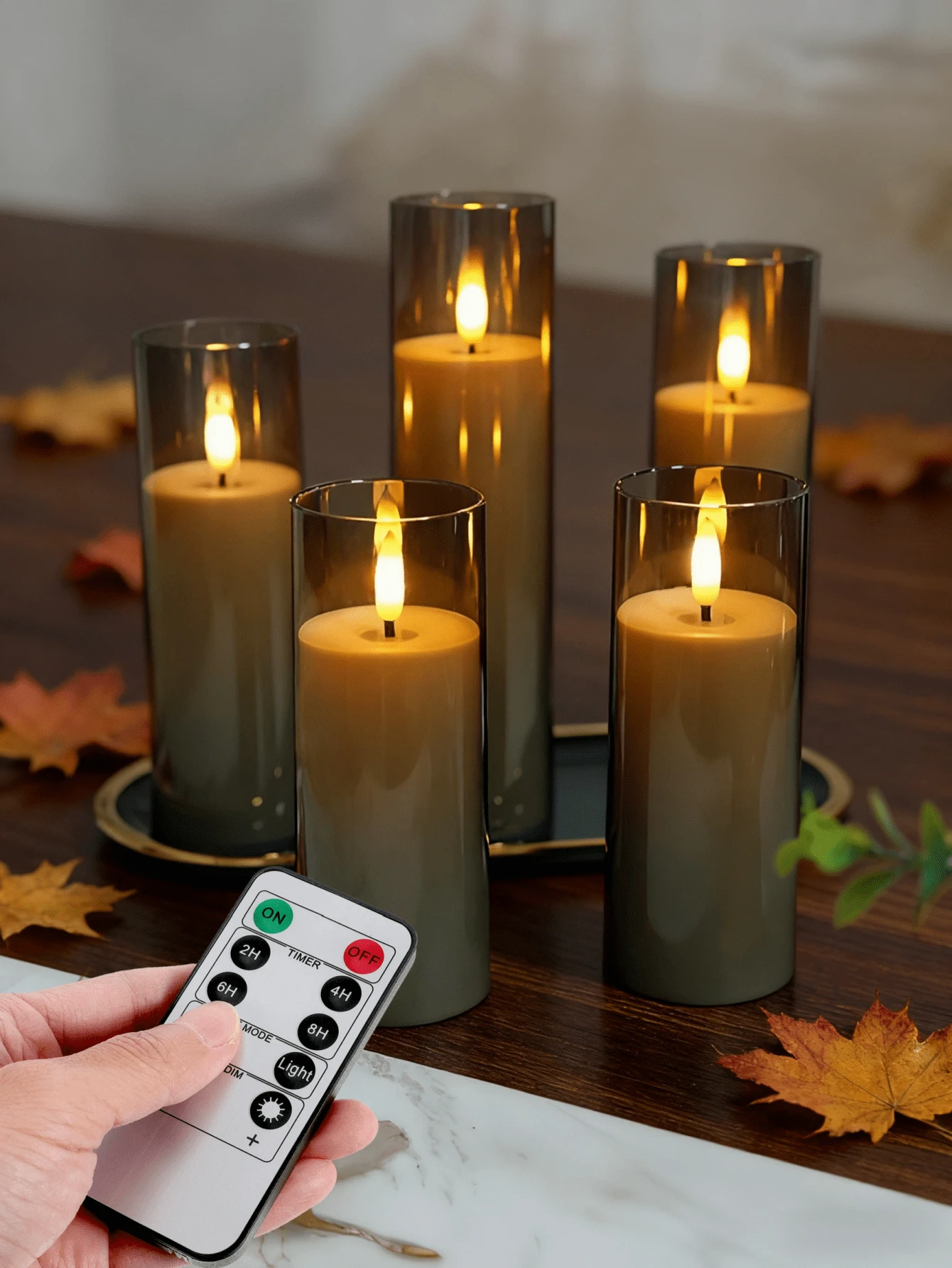 2pcs/3pcs/5pcs Flameless Candles With Remote Control, For Wedding, Home Decor, Table Centerpiece, Proposal, Christmas, Party Decoration - Grey - View 1