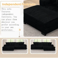 Niccae-Corduroy Tufted Upholstered Sleeper Sectional Sofa, L-Shaped Modular Convertible Sofa , Can Freely Change The Position Of The Footrests - 黑色 - 查看 5