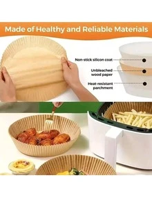 25/50/100件方形一次性空气炸锅内胆（6.3英寸/8英寸）、纸质空气炸锅垫、纸质篮碗、烤盘、烤箱配件、烘焙工具、厨房小工具 - 彩色 - 查看 5