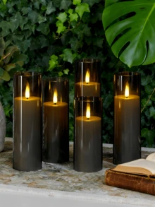 2/3/5pcs Flameless Candles With Remote Control, Battery Operated Flickering Candles, Suitable For Home Decor, Wedding, Fireplace, Christmas, Party - Grey - View 7