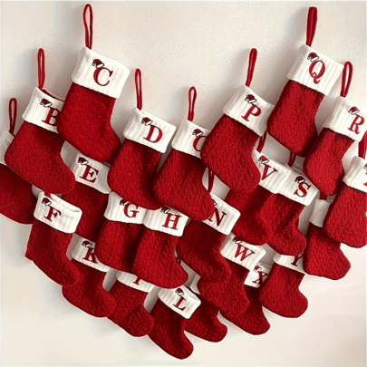 1pc Knitted Letter Christmas Sock, Christmas Decorative Letter Sock, Hanging Decor Sock, Red Christmas Sock, Cute Letter Christmas Decoration Sock, Christmas Decor, Home Decor, Creative Christmas Tree Hanging Ornament, For Christmas Themed Decoration, Christmas Tree Scene Decor, Home Decor, Room Decor, Bedroom Decor, Yard Decor, Holiday Party Decoration, Christmas Decorations, Festive Decor Supplies, Event Party Decoration Supplies, Gift For Friends And Family