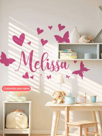 1 pieza - 120*30CM, Vinilos decorativos personalizables, Nombre personalizable, [Mariposa colorida] - Vinilos de pared autoadhesivos y removibles de PVC para guardería, habitación de niños, sala de juegos o aula - Decoración de pared linda y creativa para cualquier espacio