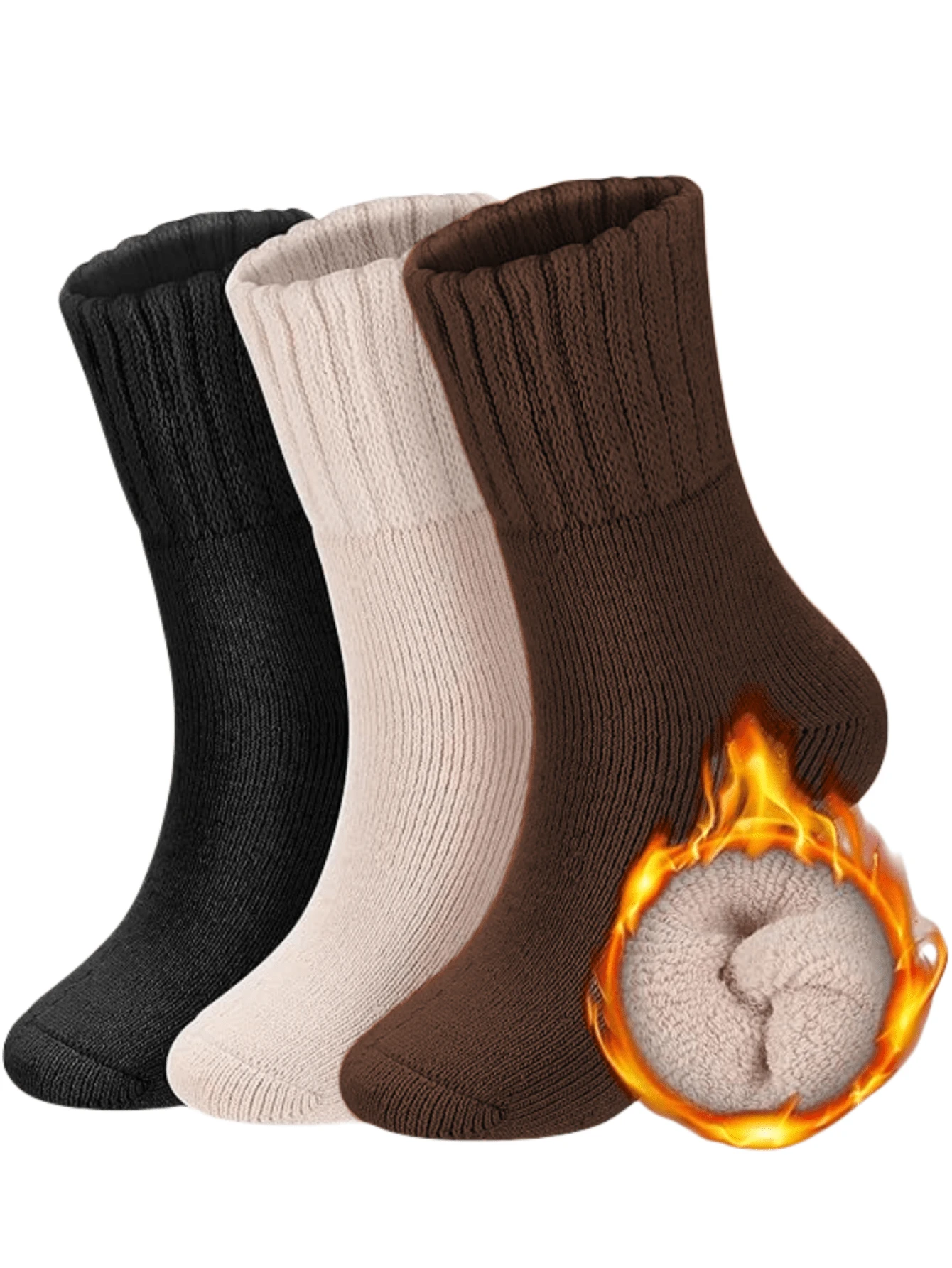 3/6 Pairs Women's Solid Color Mid-Calf Socks, Thermal Lined, Thick For Autumn/Winter, Indoor/Home Wear - Multicolor - View 1