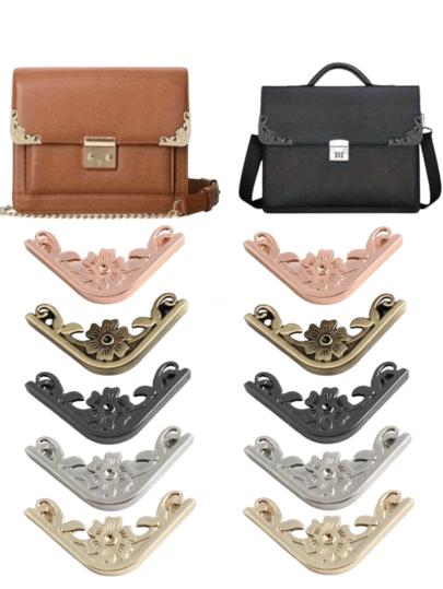 2 piezas/Accesorio de metal hueco con diseño de flor de cerezo, utilizado para bordes de bolsillos, bolsos, carteras, libros, álbumes, diarios, cubiertas y billeteras DIY (bronce, plata, oro rosa, color arma, oro claro)