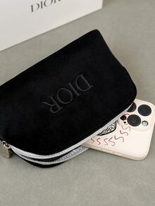 Christian Dior 高级黑色天鹅绒贝壳形化妆包，化妆袋 - 黑色 - 查看 7