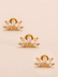 1pc/3pcs Lotus Shaped Ear Cartilage Piercing Zirconia Spiral Earrings, Fashion Ear Cuff For Women - Lotus Shape - View 9