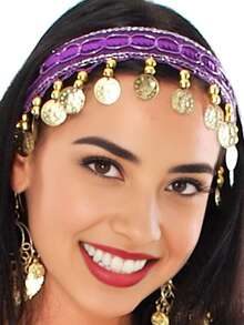 肚皮舞服装头带民间舞蹈头塞头箍头链舞台表演配饰品 - 彩色 - 查看 15