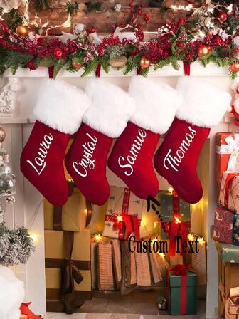 Calcetines navideños de felpa roja personalizados, calcetines navideños personalizados para el hogar, calcetines navideños con nombres, decoraciones navideñas, regalos navideños, regalos para ella, decoraciones con nombre personalizado, calcetines navideños, regalos de decoración navideña