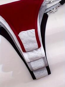 4 件套女士性感丁字裤，时尚迷人，闪亮银色蝴蝶环设计，金属环内衣，舒适柔软贴身 - 彩色的 - 查看 5