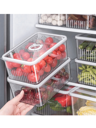 Boîtes de rangement pour fruits avec minuterie pour le réfrigérateur, boîtes de rangement alimentaire en plastique réutilisables pour le réfrigérateur, boîtes de rangement alimentaire en plastique, garde les aliments frais, boîtes de rangement pour la viande et les légumes avec couvercles à clipser, design transparent pour une visualisation facile, solution de rangement pour le réfrigérateur Boîtes de rangement élégantes Design du couvercle