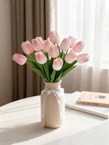 1/5/10支装逼真渐变粉色人造郁金香，质感栩栩如生，适用于家居装饰、情人节礼物、酒店、派对、婚礼、餐桌装饰，优雅无异味 - 白粉紅色 - 查看 4