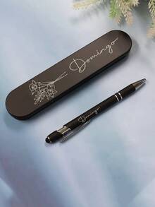 1pc Customized Ballpoint Pen (With Birthday Flower And Name), Personalized Teacher Pen Pouch, Christmas Gift, Black, Friends, Couples, Home, Office, Customizable Name, Suitable For Family, Friends, Classmates, Teachers, Personalized Wedding Gift, Christmas Gift, Graduation Gift - Style 3 - View 3