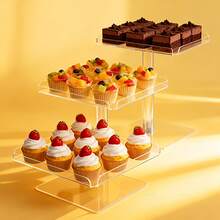 1pc Acrylic Dessert Display Stand, Transparent Square Paper Cup Cake Cookie Tray, Wedding Birthday Party Sweet Treat Display Rack, Self-Service Dessert Table Storage Tray - Transparent - View 1