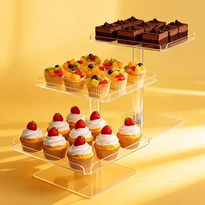 1pc Acrylic Dessert Display Stand, Transparent Square Paper Cup Cake Cookie Tray, Wedding Birthday Party Sweet Treat Display Rack, Self-Service Dessert Table Storage Tray