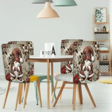 2/4/6pcs Home Decor, Linen Elf Pattern Printed Chair Covers, Suitable For Christmas Gifts, Christmas Decorations, Daily Home Decor, Living Room, Dining Room, Garden, Hotel, Washable Polyester Material Chair Seat Cushion Covers