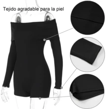 Jumpsuit Mujer Short Sexy Fuera Del Hombro Enterizo Bodysuit,Mono de hombros descubiertos con unicolor - Negro - Ver 5