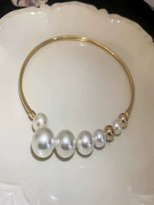 1pc Oversized Pearl Necklace, Stainless Steel Adjustable Choker, Luxury Fashion Gift For Women
