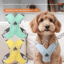 X-Shaped Dog Harness Vest Set, Suitable For Small & Medium Dogs, Reflective Leash Chest Strap, Breathable Mesh Dog Harness