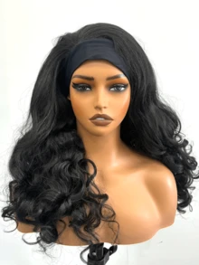 Headband Wig Human Hair Body Wave 20 Inch Headband Wigs For Black Women Brazilian Virgin Hair Wear And Go Glueless Wig None Lace Front Wigs For Beginners 200% Density Natural Black Color - Natural Black - Xem 2