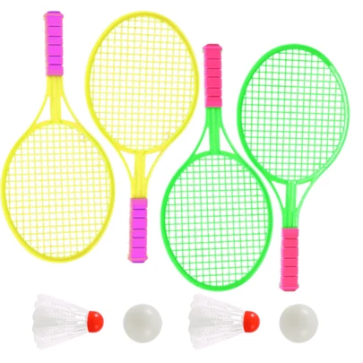 1set Random Color Plastic Badminton Rackets With 1 Tennis Ball 1 Badminton Ball Outdoor Racket Sports Physical Exercise Interactive Games