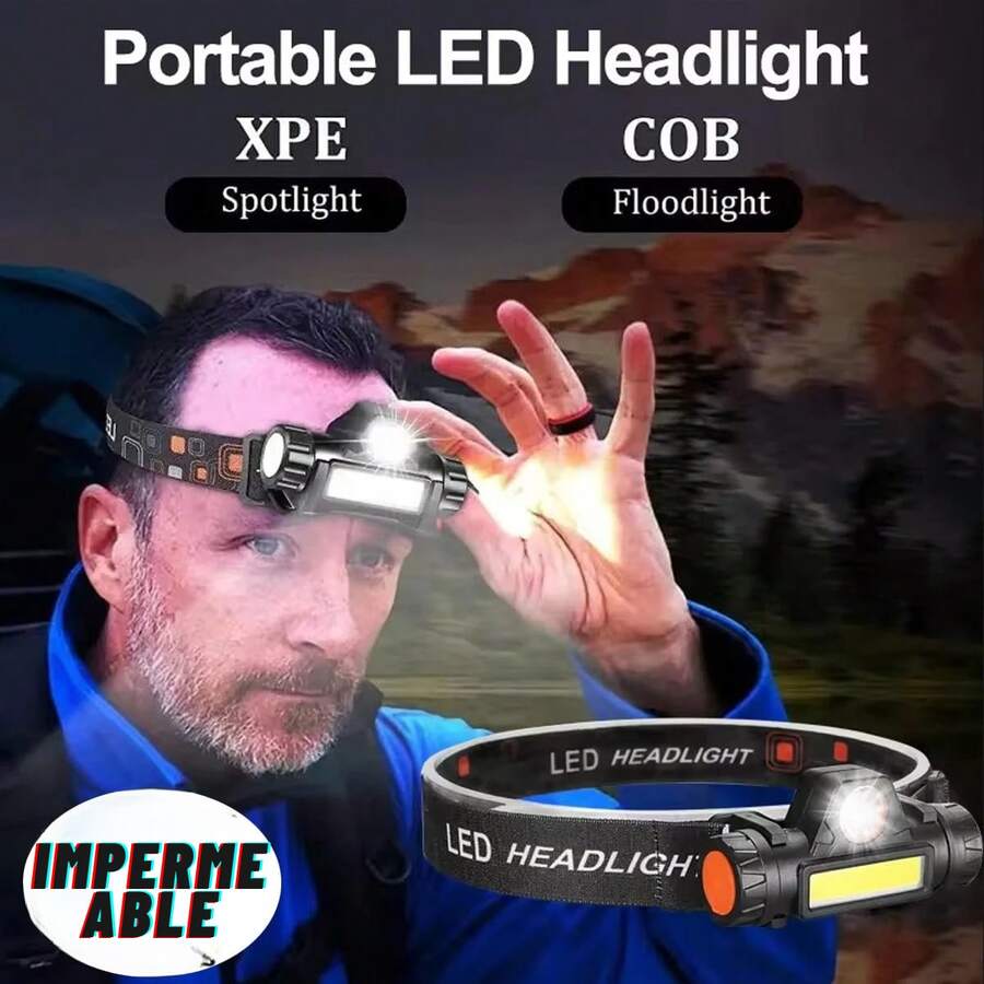 Lampara De Cabeza Linterna Iluminacion Doble, Recargable USB, Con Iman, Doble potente - Negro - Ver 1