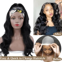 Headband Wig Human Hair Body Wave 20 Inch Headband Wigs For Black Women Brazilian Virgin Hair Wear And Go Glueless Wig None Lace Front Wigs For Beginners 200% Density Natural Black Color - Natural Black - Xem 4
