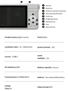 Mini Digitalkamera für Gebrauch und Spaß für junge Fotografen, Punkt-und-Schieß-Digitalkameras mit FHD 4K, 700mAh Akkukapazität