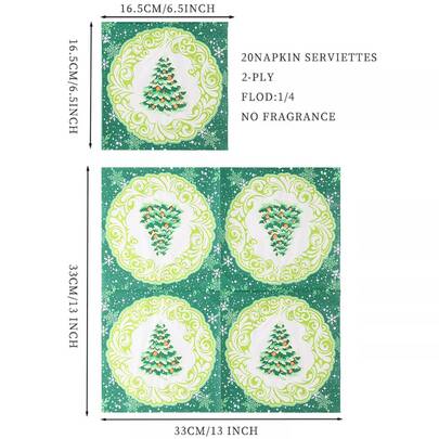 20pcs 33*33cm Double-Layered Christmas Element Printed Paper Napkins, Christmas Party Napkins