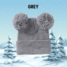0-3 Years Old Kids Knitted Pom Pom Hat, Infant Beanie, Newborn Knit Cap, Autumn/Winter, Customizable Name Logo - 1PC - View 15