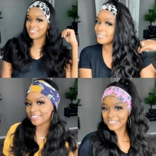 Headband Wig Human Hair Body Wave 20 Inch Headband Wigs For Black Women Brazilian Virgin Hair Wear And Go Glueless Wig None Lace Front Wigs For Beginners 200% Density Natural Black Color - Natural Black - Xem 6