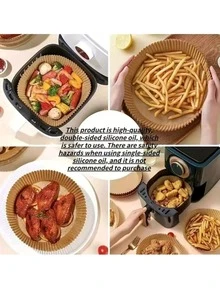 25/50/100件方形一次性空气炸锅内胆（6.3英寸/8英寸）、纸质空气炸锅垫、纸质篮碗、烤盘、烤箱配件、烘焙工具、厨房小工具 - 彩色 - 查看 4