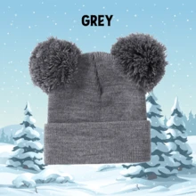 0-3 Years Old Kids Knitted Pom Pom Hat, Infant Beanie, Newborn Knit Cap, Autumn/Winter, Customizable Name Logo - 1PC - View 4