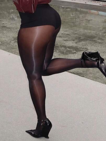 1pc Plus Size Shiny Leggings 20D (XS-5XL) - Black High Gloss Tights, Slimming And Lifting, Sexy And Versatile