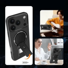 多功能隐形碳纤维支架无线磁吸充电防震手机壳，兼容苹果 17PM/16/15/14/13/12/11...荣耀 Moto... - 灰色 - 查看 3