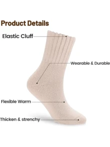 3/6 Pairs Women's Solid Color Mid-Calf Socks, Thermal Lined, Thick For Autumn/Winter, Indoor/Home Wear - Multicolor - View 4