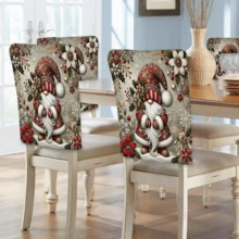 2/4/6pcs Home Decor, Linen Elf Pattern Printed Chair Covers, Suitable For Christmas Gifts, Christmas Decorations, Daily Home Decor, Living Room, Dining Room, Garden, Hotel, Washable Polyester Material Chair Seat Cushion Covers