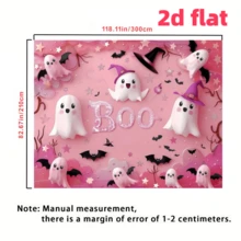 1 pièce Toile de fond de fête thème Halloween en rose "Boo", fantômes blancs mignons, chapeaux magiques roses, motifs de chauves-souris et d'étoiles. Cette toile de fond de fête convient pour la décoration murale intérieure et extérieure, les accessoires de studio photo, 210 x 150 cm