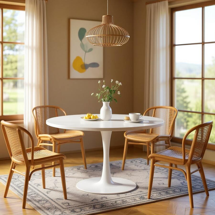 Round Dining Table With Metal Pedestal Base, Modern Kitchen Table In Tulip Design, Mid-Century Leisure Table, Bar Table, Dining Room Table For 4-6 Person - 白色 - 查看 1