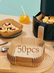 25/50/100件方形一次性空气炸锅内胆（6.3英寸/8英寸）、纸质空气炸锅垫、纸质篮碗、烤盘、烤箱配件、烘焙工具、厨房小工具 - 彩色 - 查看 12