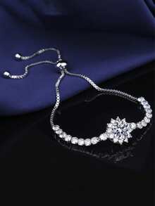 1pc Elegant & Luxurious S925 Silver 2ct Moissanite Diamond Sunflower Women's Jewelry Bracelet, Suitable For Parties And Gifts