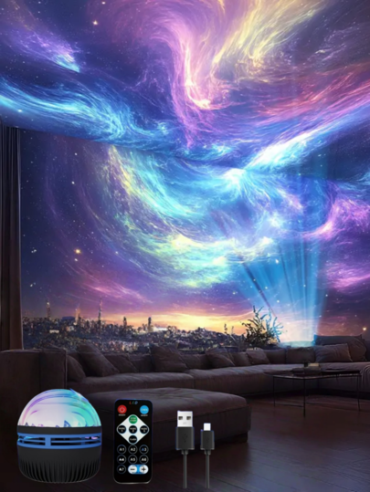 1 Stück Sternenhimmel Projektor mit Fernbedienung - 7-Farben dynamischer Nachtszenen-Effekt, USB-betriebene einstellbare Beleuchtung geeignet für Schlafzimmer Dekoration, Wohnzimmer Dekoration und Kinderzimmer - Geburtstag, Feiertag romantisches Geschenk, Wohndekoration, stilvolles ovales Design, Kunststoffkonstruktion