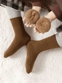 5 Pairs Kids' Warm Merino Wool Blend Mid-Calf Socks, Neutral Colors, Autumn/Winter