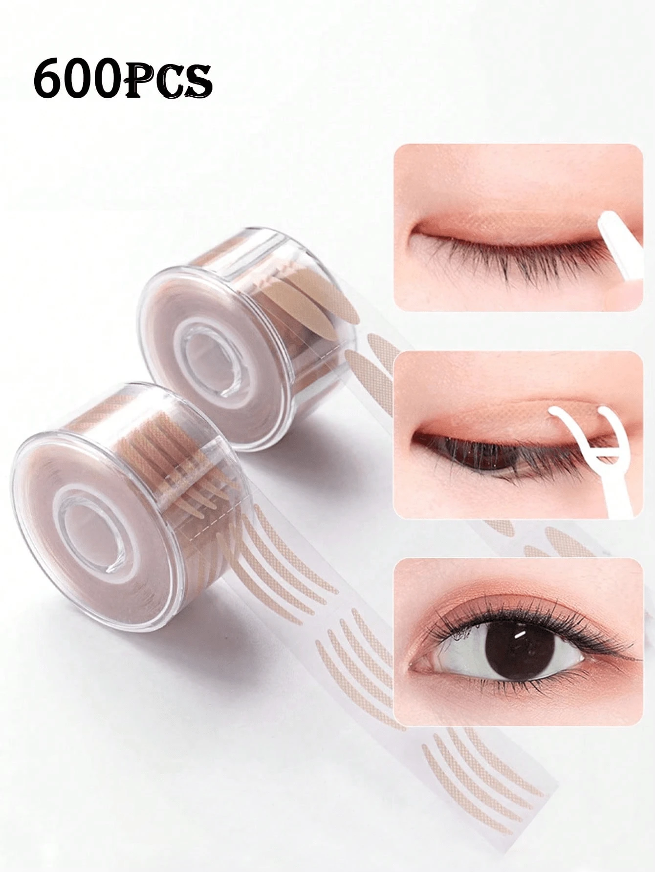 600片双眼皮贴，隐形双眼皮粘性条，自粘防水透气，光滑无痕，隐形蕾丝，睫毛嫁接自粘贴，适用于单眼皮、下垂眼皮和不对称眼皮。下睫毛眼影贴，美妆工具，配有镊子和叉子工具，适用于化妆、家居装饰、梳妆台、旅行、卧室等各种场合，是理想的化妆配件。 - 彩色 - 查看 1
