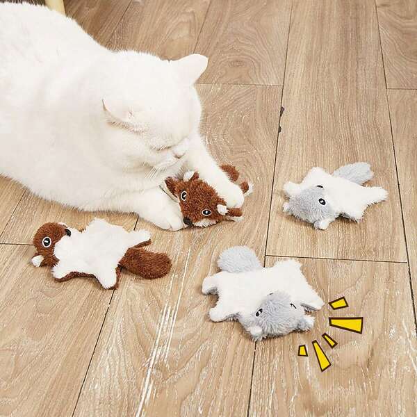 Squirrel Plush Toy With Squeaker - Super Soft Stuffed Animal For Cats & Dogs, Interactive Chew Toy For Boredom Relief, Cute Gifts For Pet Lovers (1-Pack)